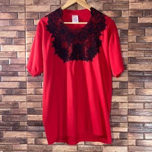 Vintage Womens Large Jerzees Hand Embroidered Red & Black T Shirt